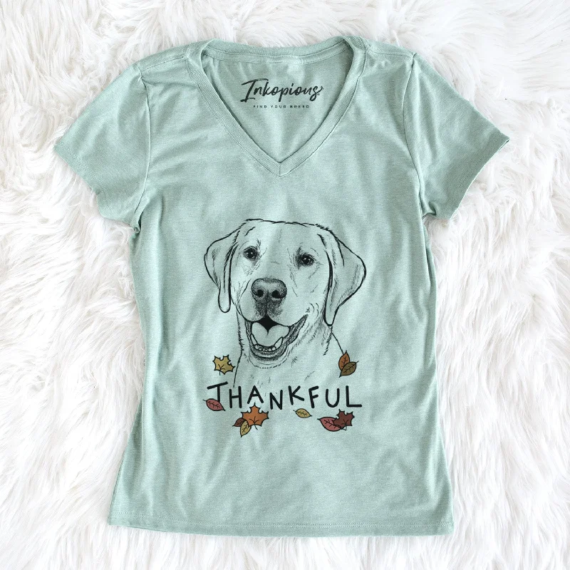 Thankful Nate the Labrador Retriever - Women's V-neck Shirt-- Fleece Fabric Down Fabric Feather Fabric
