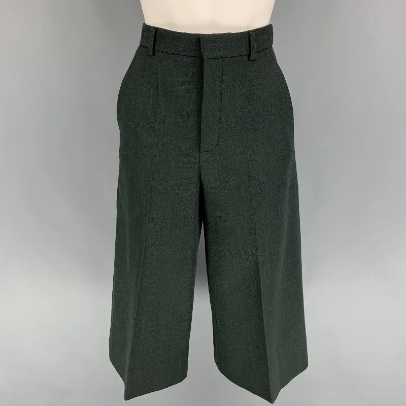 SAINT LAURENT Size 2 Dark Green Virgin Wool Culotte Dress Pants Comfortable Pleated Pants