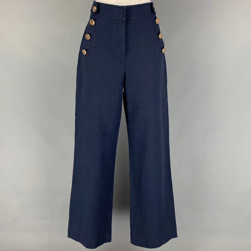 KAREN MILLEN Size 8 Navy Cotton Nautical Dress Pants High-Waist Yoga Pants