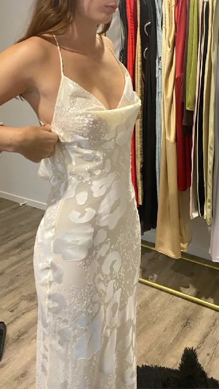 Chic Ivory Backless Long Prom Dress Party Dress,DP1037 Pleated Skirt Elegant