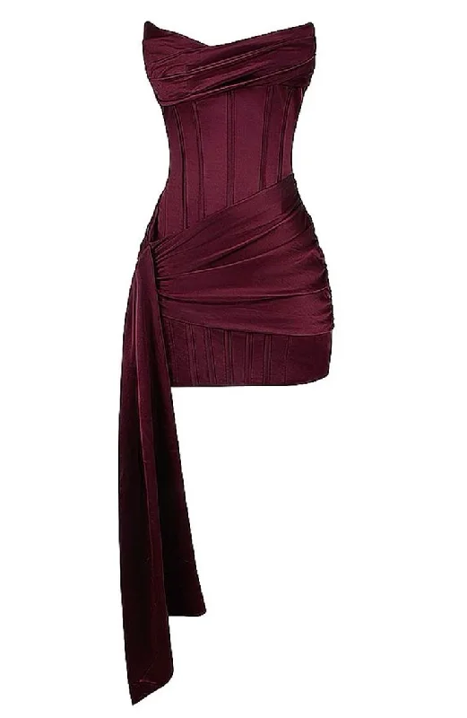 Burgundy short party dress satin homecoming dress    cg25353 Tunics Leisure comfortable