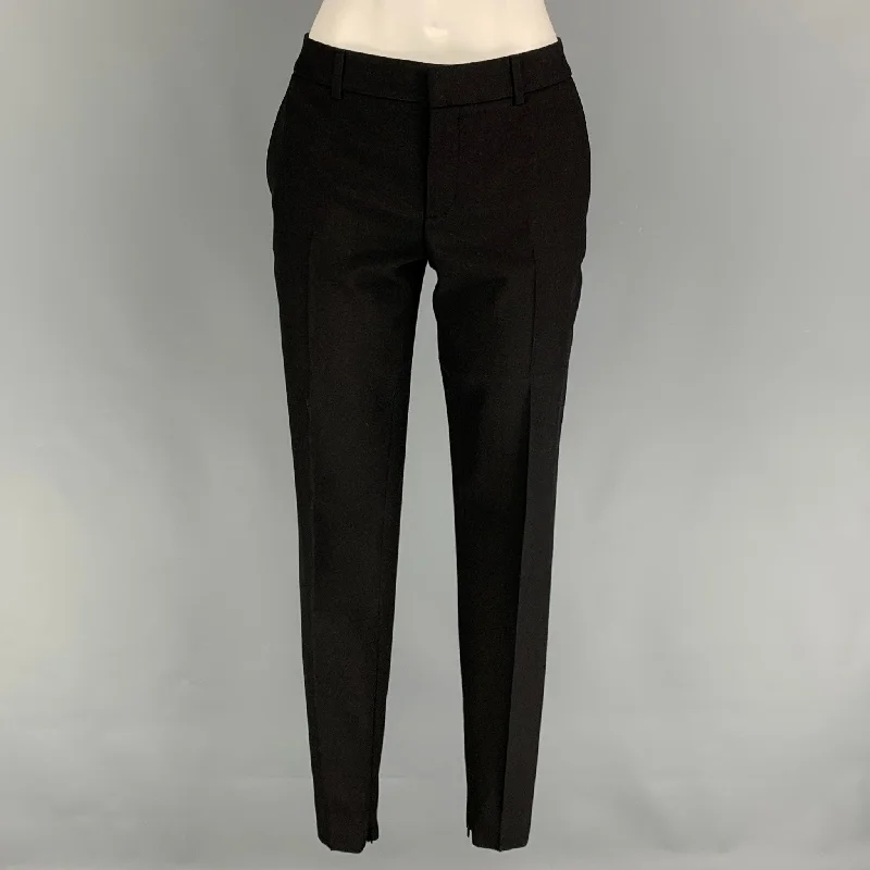 SAINT LAURENT Size 2 Black Virgin Wool Dress Pants Classic Stretch Pants