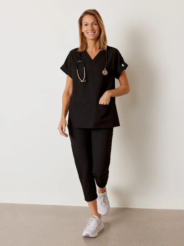 EVA RE-GARDE™ - BLACK - 7/8 Scrub Pants - SILVADUR™ Relaxed High-Waist Trousers