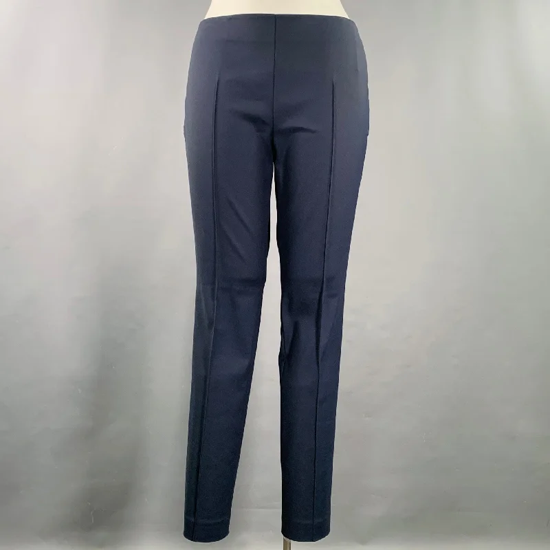 AKRIS Size 12 Navy Cotton Blend Side Zipper Dress Pants Lightweight Jogger Pants