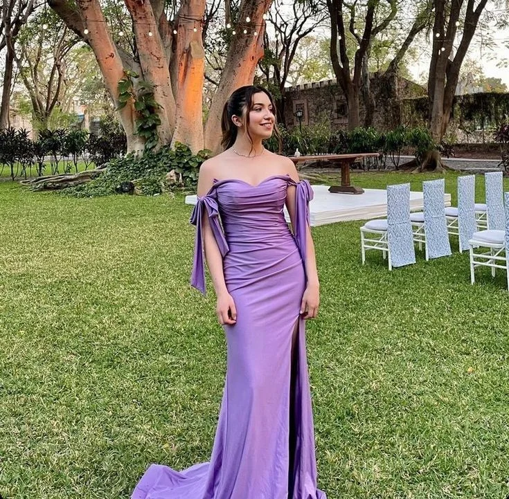 Purple Off Shoulder Long Prom Dress Formal Party Dress with Slit,DP780 Tunics Recommended stylist