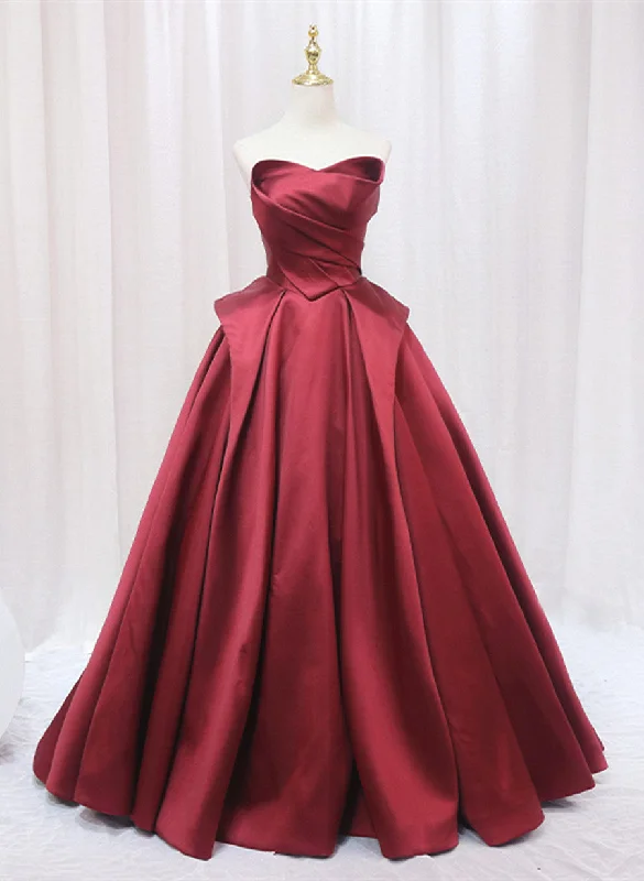 Wine Red Satin Long Party Dress, A-line Wine Red Prom Dress Tunics New arrival