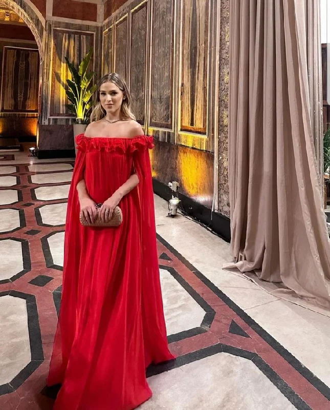 Elegant Red Off-The-Shoulder Long Party Dress Prom Dress,DP487 Tunics Lace romantic