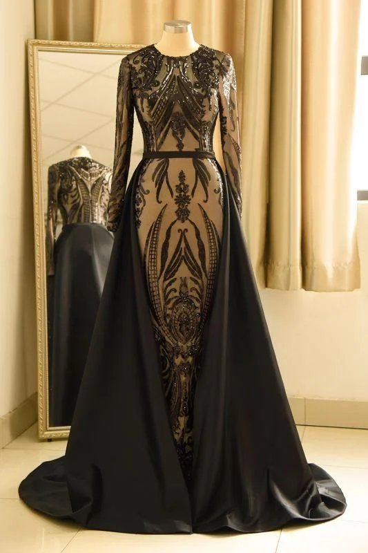 Elegant Jewel Sequined Mermaid Prom Dress | Long Sleeves Appliques Party Dress  C542 Tunics Trousers formal