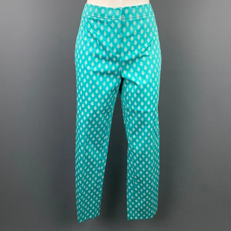 DONCASTER SIGNATURE Size 2 Blue & White Tapestry Cropped Cotton Dress Pants Elegant Wool Trousers