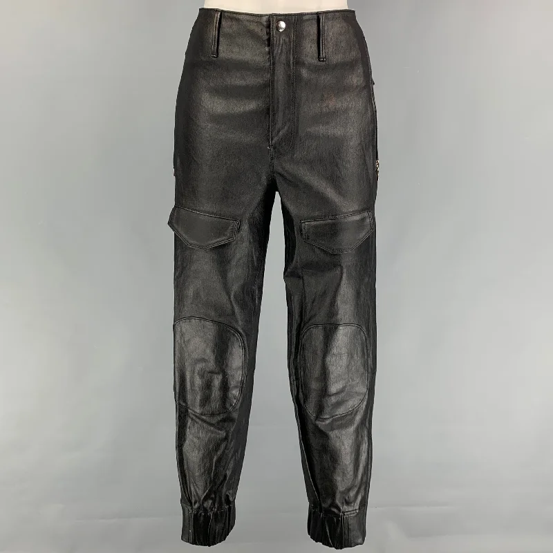 RtA Size S Black Leather Lamb Skin Zippers Detail Dress Pants Casual Drawstring Pants