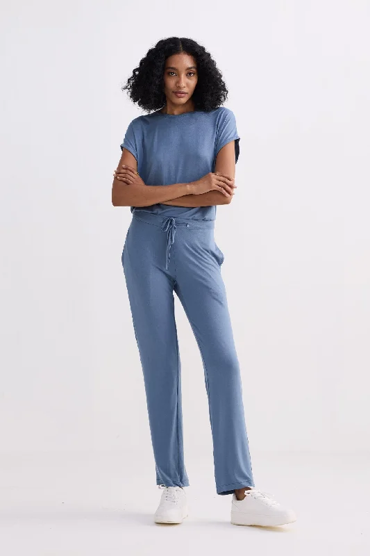 Wide Leg Pant in Blue Relaxed Linen Pants