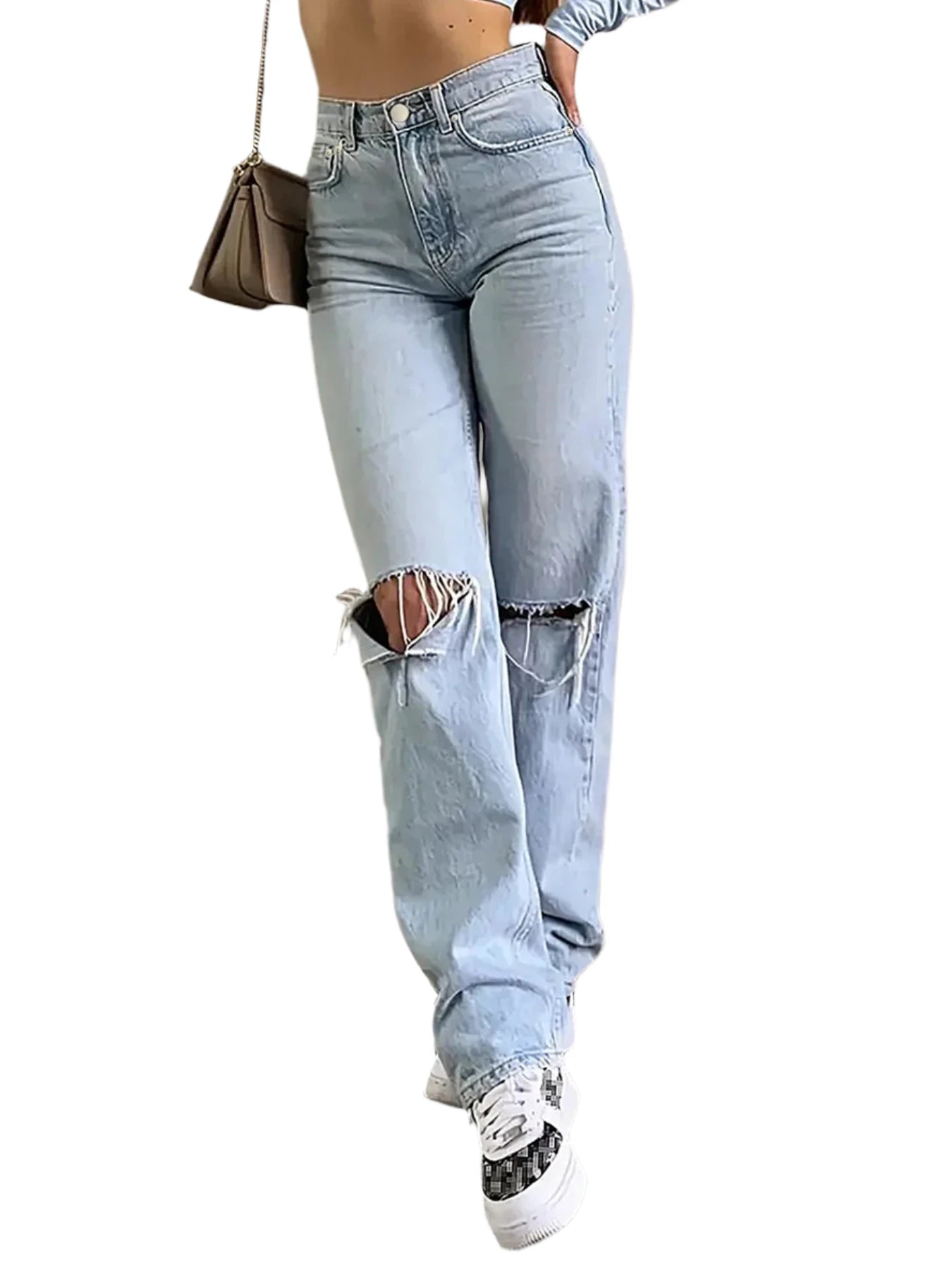 Women's Denim ripped straight pants 2024 hot sale New High waist elastic slim fit all-match women's straight pants Slim Fit Casual Pants Women's Denim ripped straight pants 2024 hot sale New High waist elastic slim fit all-match women's straight pants Slim Fit Casual Pants