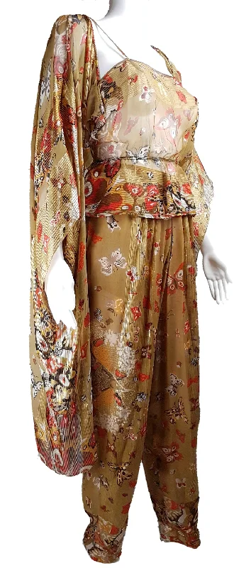 Vintage 1980's | Rare Soo Yung Lee | 3 Piece Gold Silk Butterfly Kaftan & Pant Ensemble Fashionable Button-Up Pants Vintage 1980's | Rare Soo Yung Lee | 3 Piece Gold Silk Butterfly Kaftan & Pant Ensemble Fashionable Button-Up Pants
