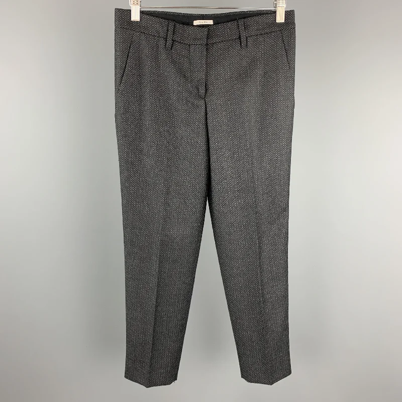 MIU MIU Size 2 Grey Houndstooth Wool Dress Pants Trendy Wide-Legged Trousers