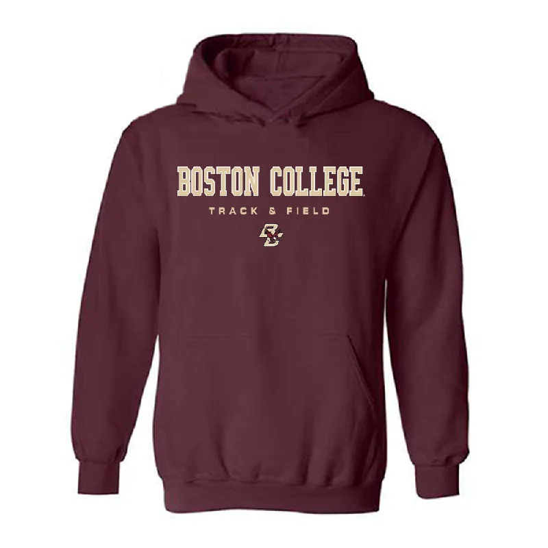 Boston College - NCAA Women's Track & Field : Molly Hudson - Hooded Sweatshirt Hoodie with Hem Fringe Bohemian Relaxed
