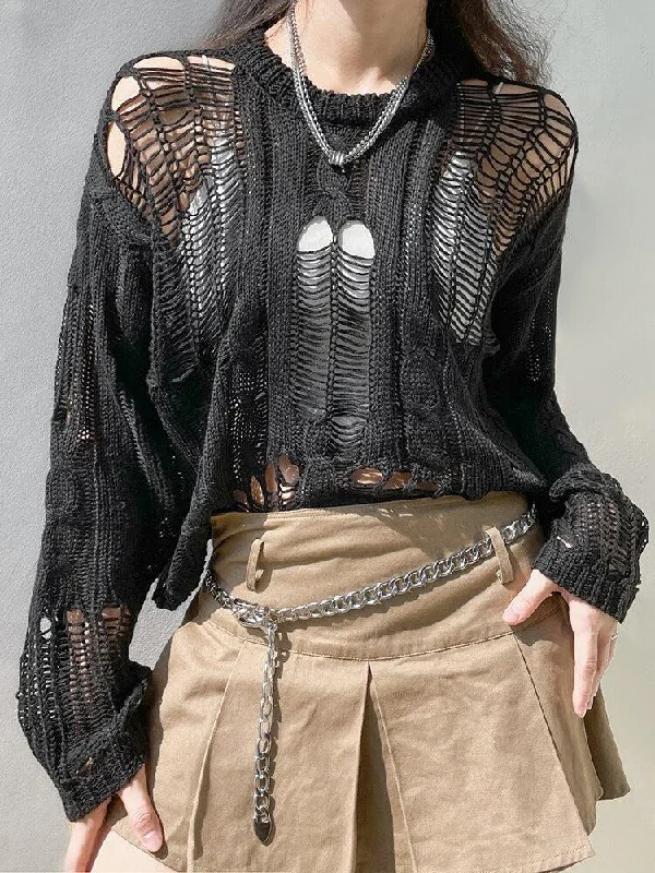 Grunge Distressed Knit Sweater Oversized Loose Flowy