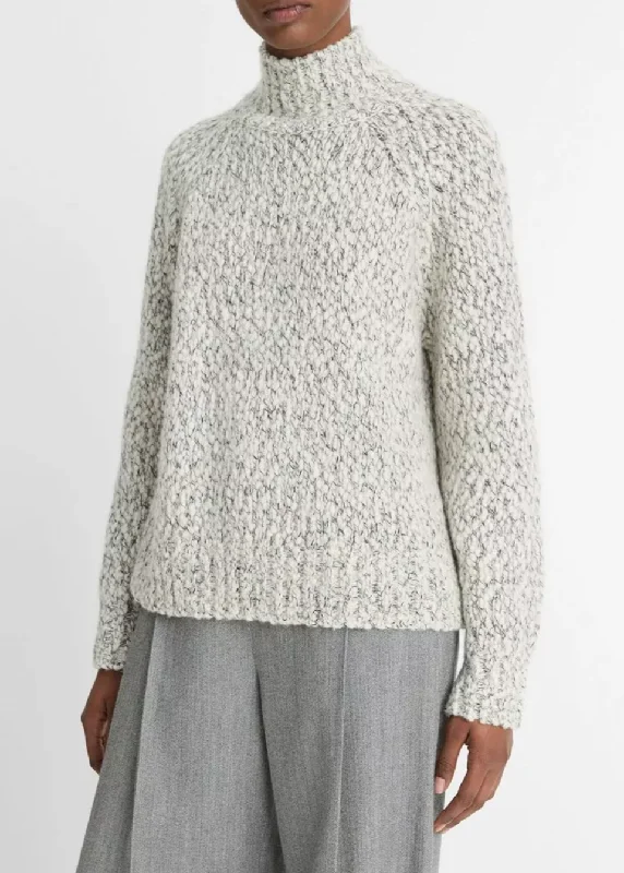 Italian Marled Wool-Blend Turtleneck Sweater Houndstooth Herringbone Solid
