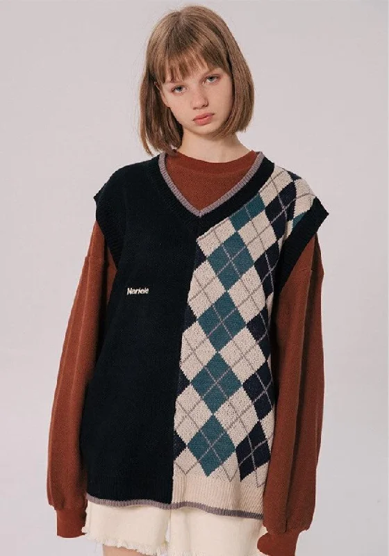 Dark Academia Half Argyle Sweater Vest Stylish Fashionable Trendy