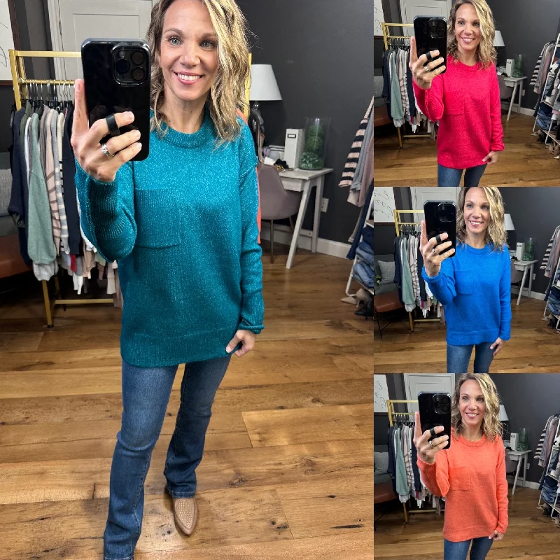 Steady Heart Heathered Pocket Crew Sweater - Multiple Options Fitted Loose Oversized