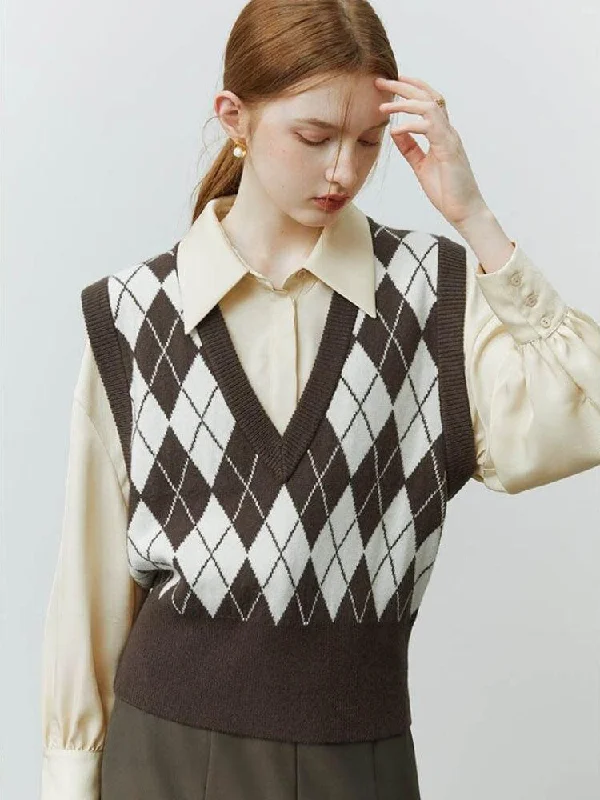 Light Academia Argyle Sweater Vest Elegant Classic Vintage