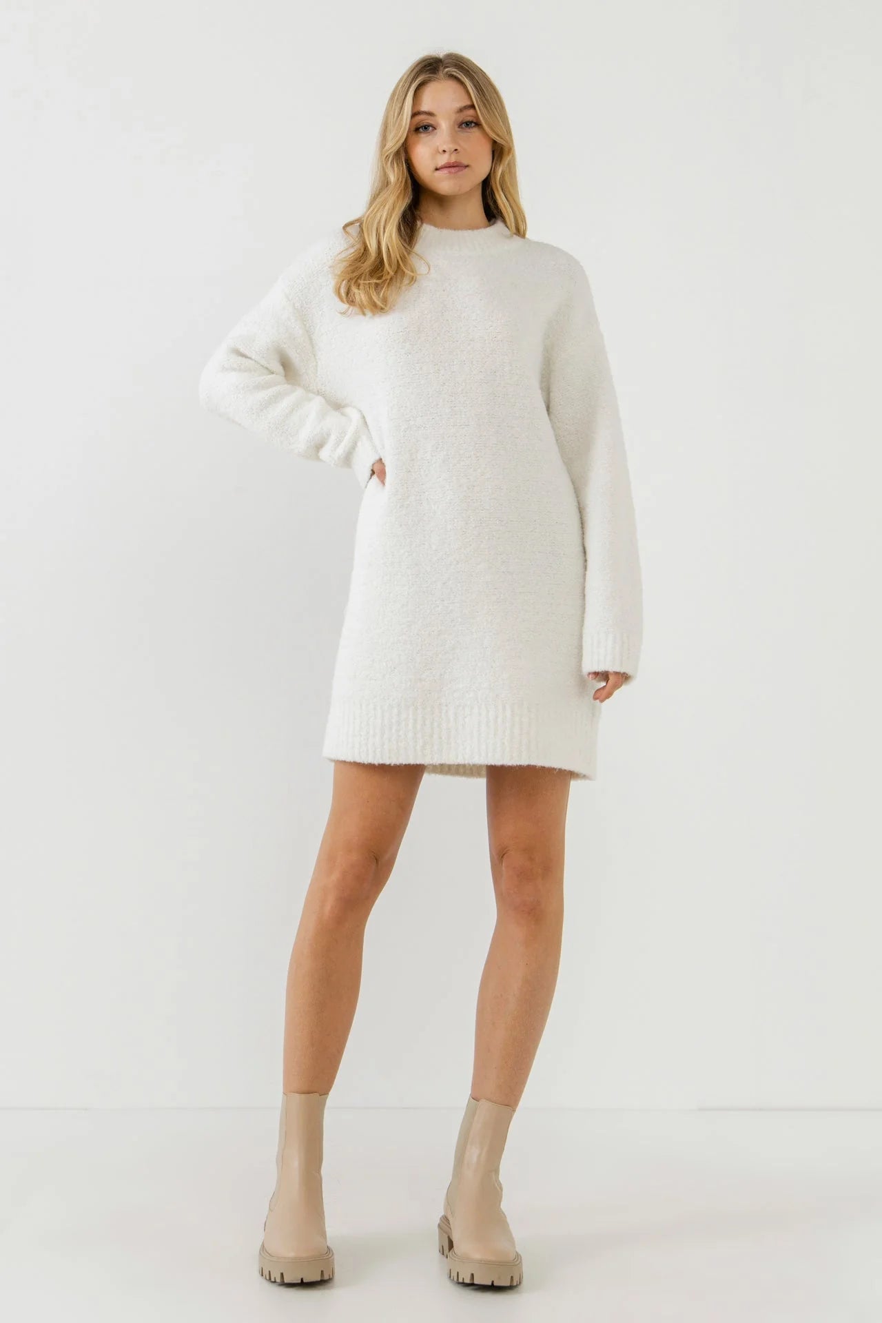 Cozy Round Sweater Dress Turtle Neck Boat Neck Asymmetrical Neck