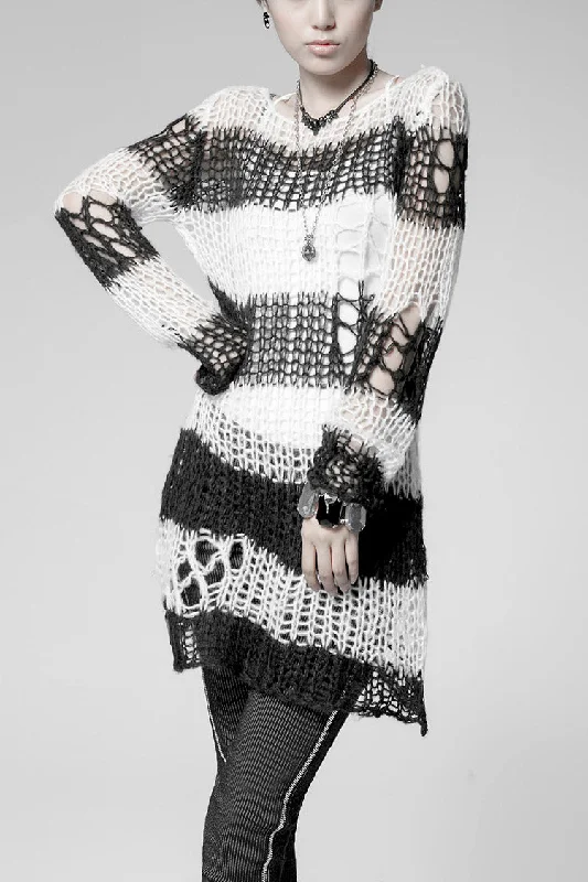 Round Collar Long Sleeves Print Ripped Women's Steampunk Sweater 3 Colors Sequined Glittery Shiny