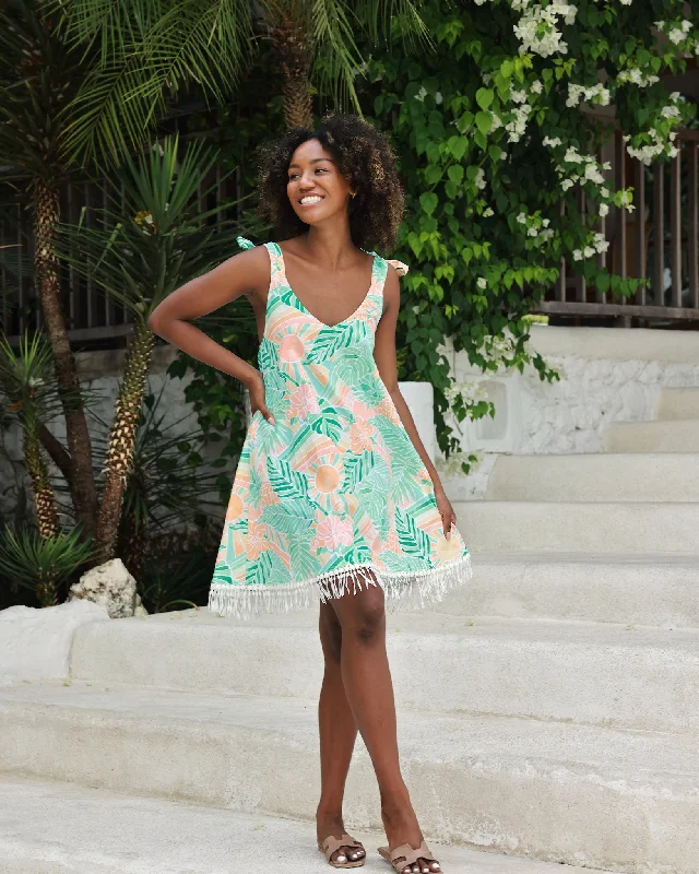 The Hawaii - Tie-Strap Mini Cotton Dress Stylish Sweetheart Neck Mini Dress