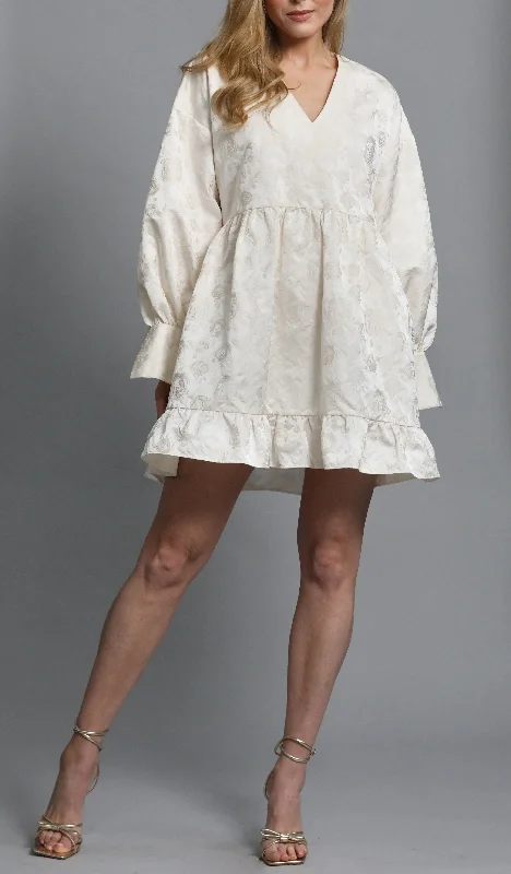 Mini smock dress in textured jacquard Casual High-Waist Mini Dress